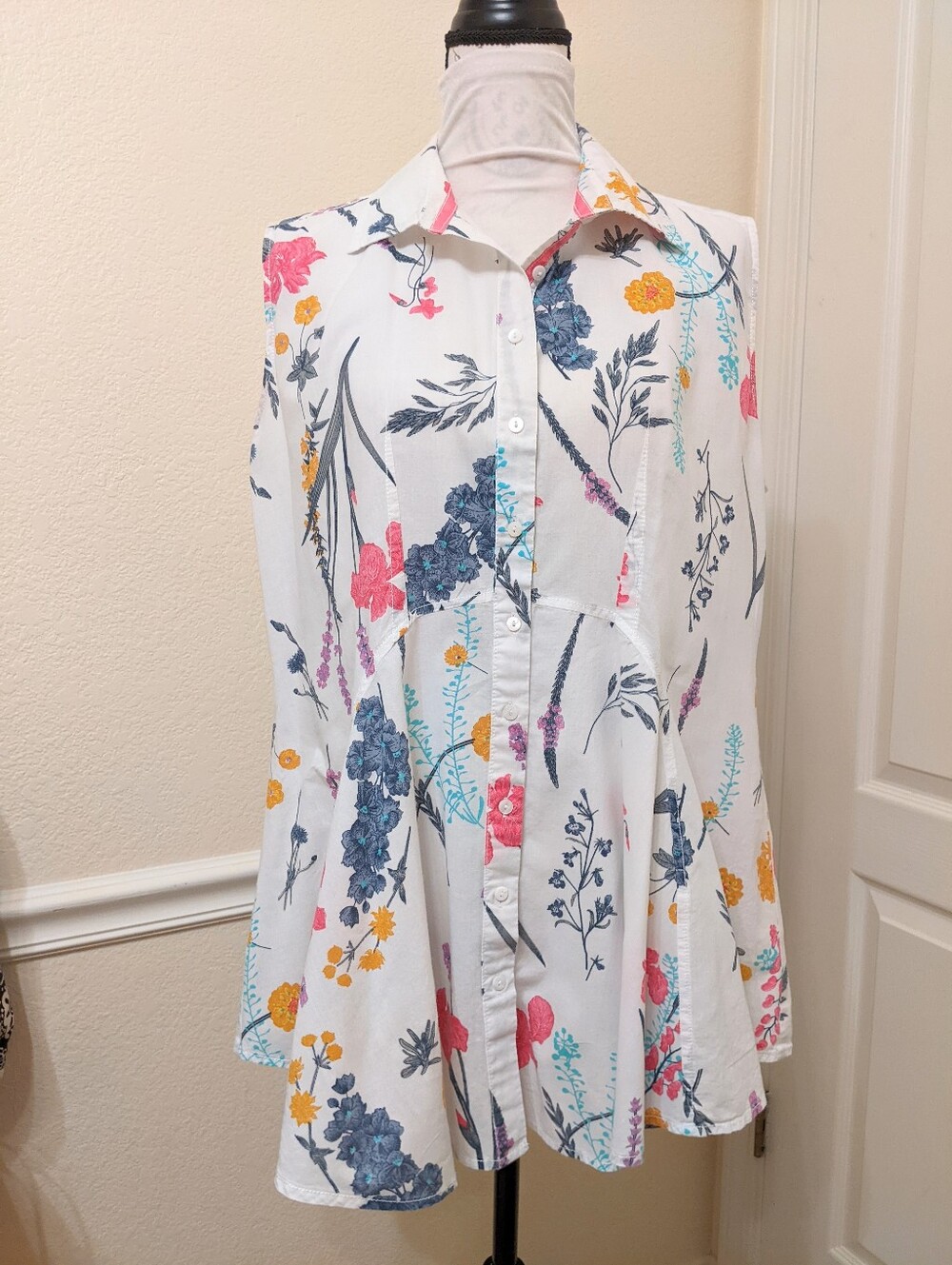 Made In India Floral Flowy Blouse Top Cotton Long Loose Oversized Size Medium